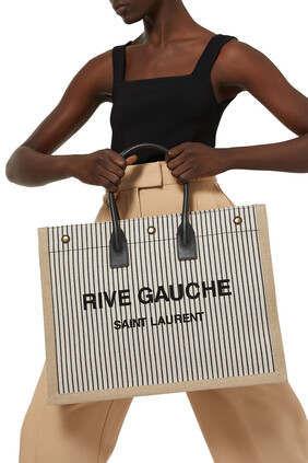 حقيبة يد قماش قنب مخططة بطبعة Rive Gauche